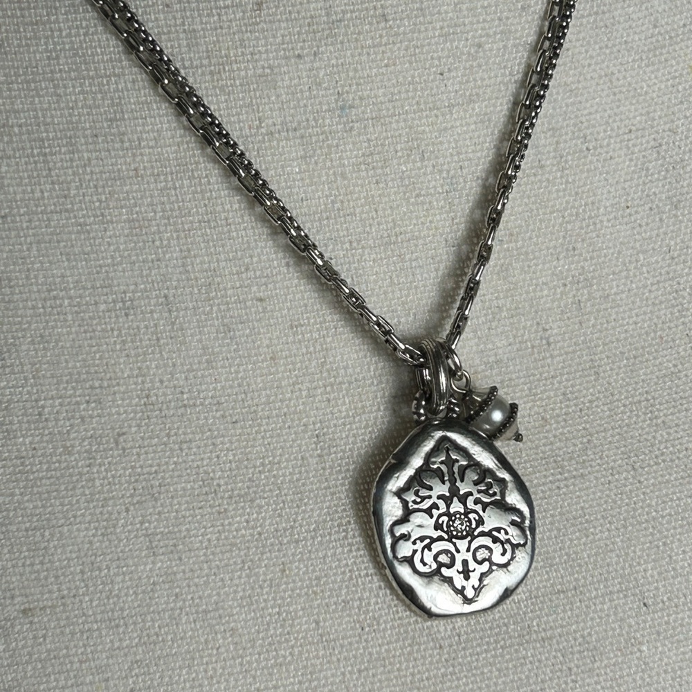 Brighton Double Strand Oval Pendant Necklace Silver Plated Single Clear Crystal - Picture 4 of 10